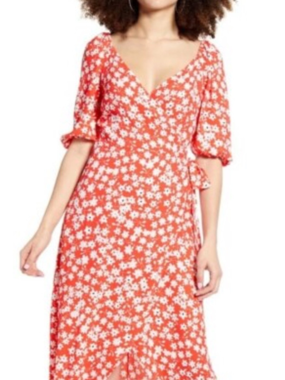 Leith Red Floral Wrap Midi Dress Dress - Picture 4 of 5